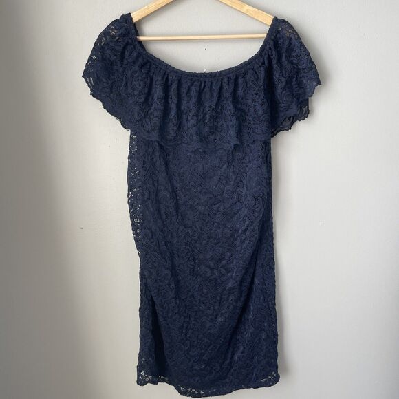Pinkblush Maternity Blue Lace Off The Shoulder Dress‎ Medium - Picture 9 of 9